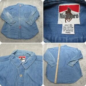 Marlboro Shirt Men XL Blue Chambray Button Up Long Sleeve USA Made VTG 80's RARE